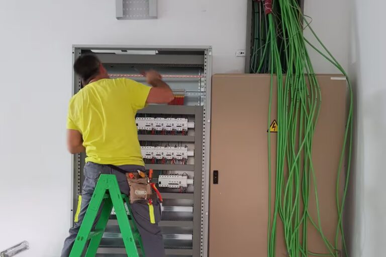 El socio de la empresa Feredu realizando una instalación de cableado.